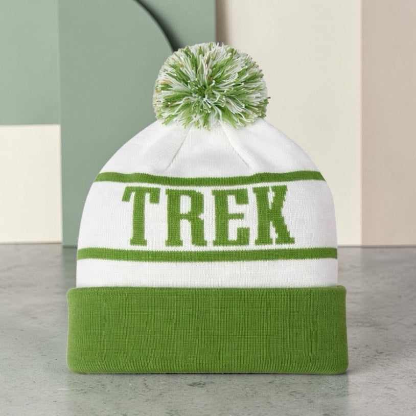 Trek Knitted Cuff Pom Custom Bobble Beanie - Green/White Unisex