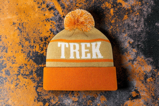 Trek Knitted Cuff Pom Custom Bobble Beanie - Orange/Biege Unisex