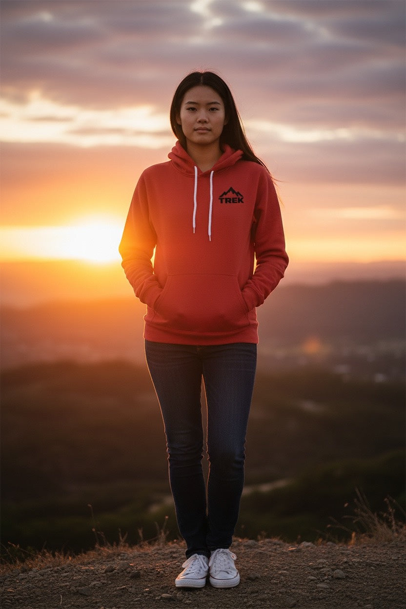 Trek Outdoor Co Embroidered Fleece Hoodie - Red Unisex