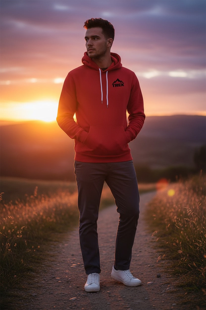 Trek Outdoor Co Embroidered Fleece Hoodie - Red Unisex